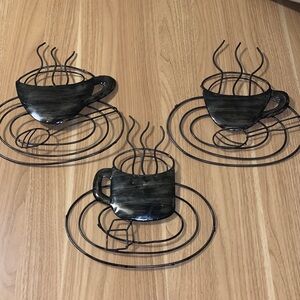Black Metal Coffee Cup Wall Art Set